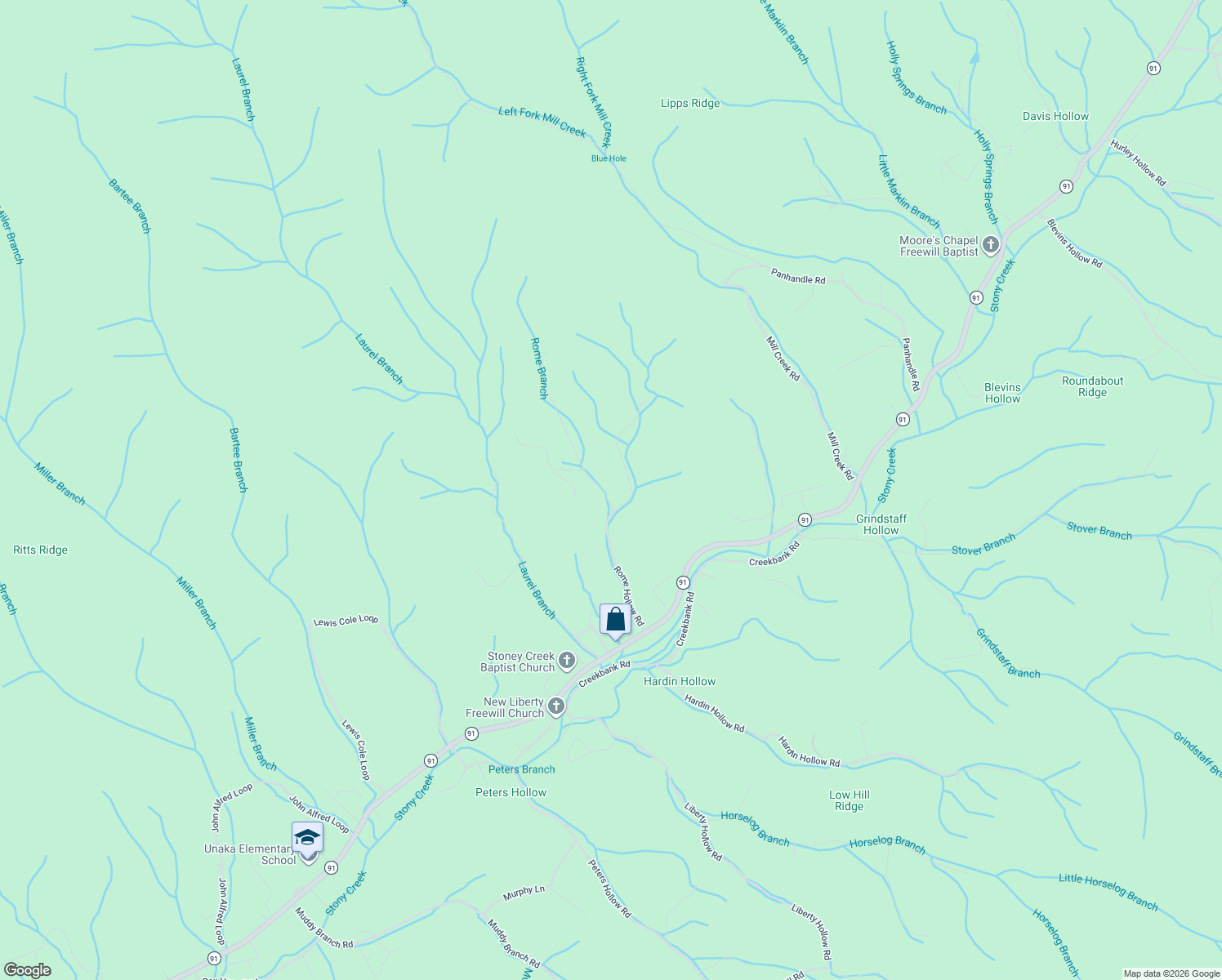 map of restaurants, bars, coffee shops, grocery stores, and more near 110 Melody Lane in Elizabethton