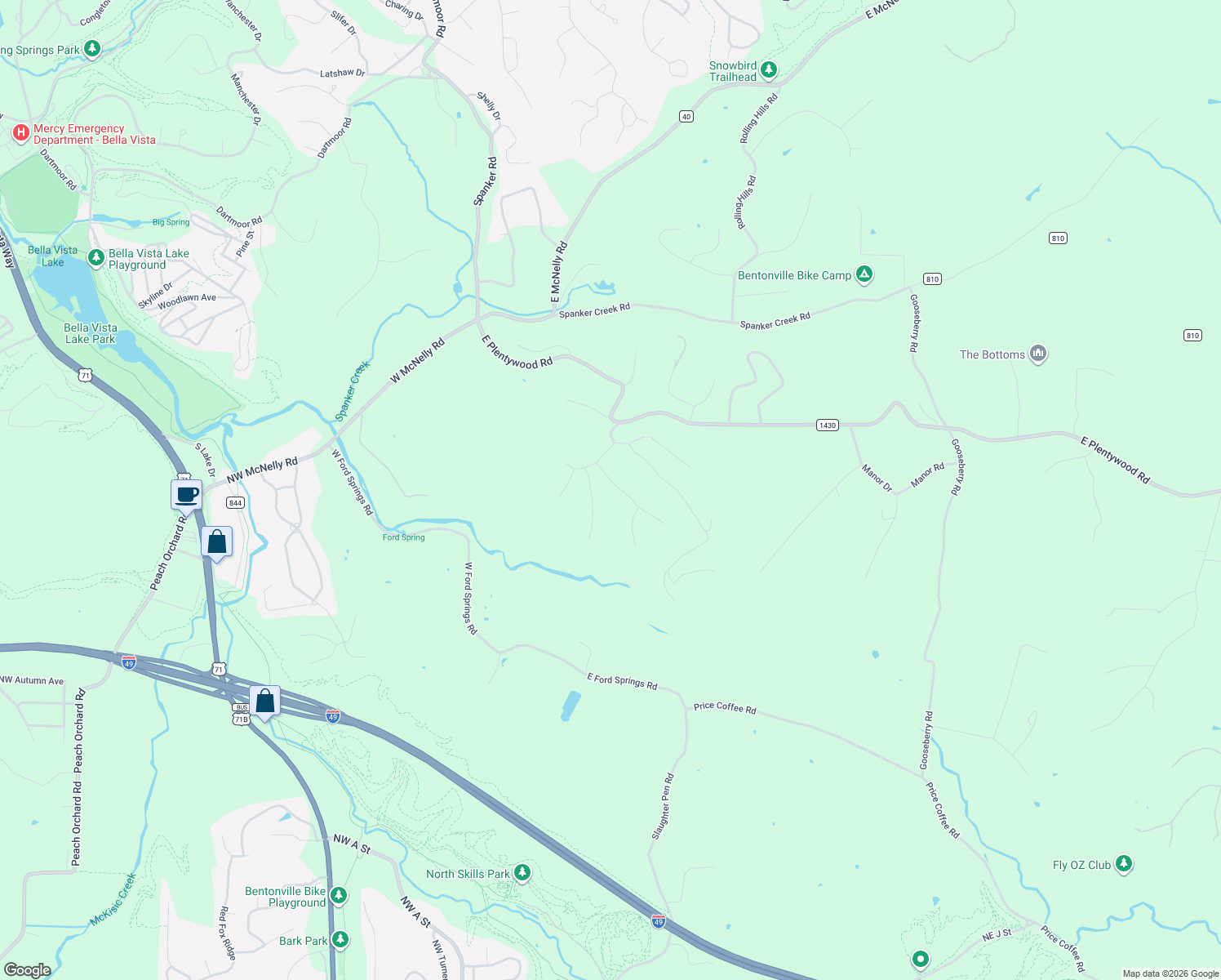 map of restaurants, bars, coffee shops, grocery stores, and more near 8079 Stone Crest Road in Bentonville