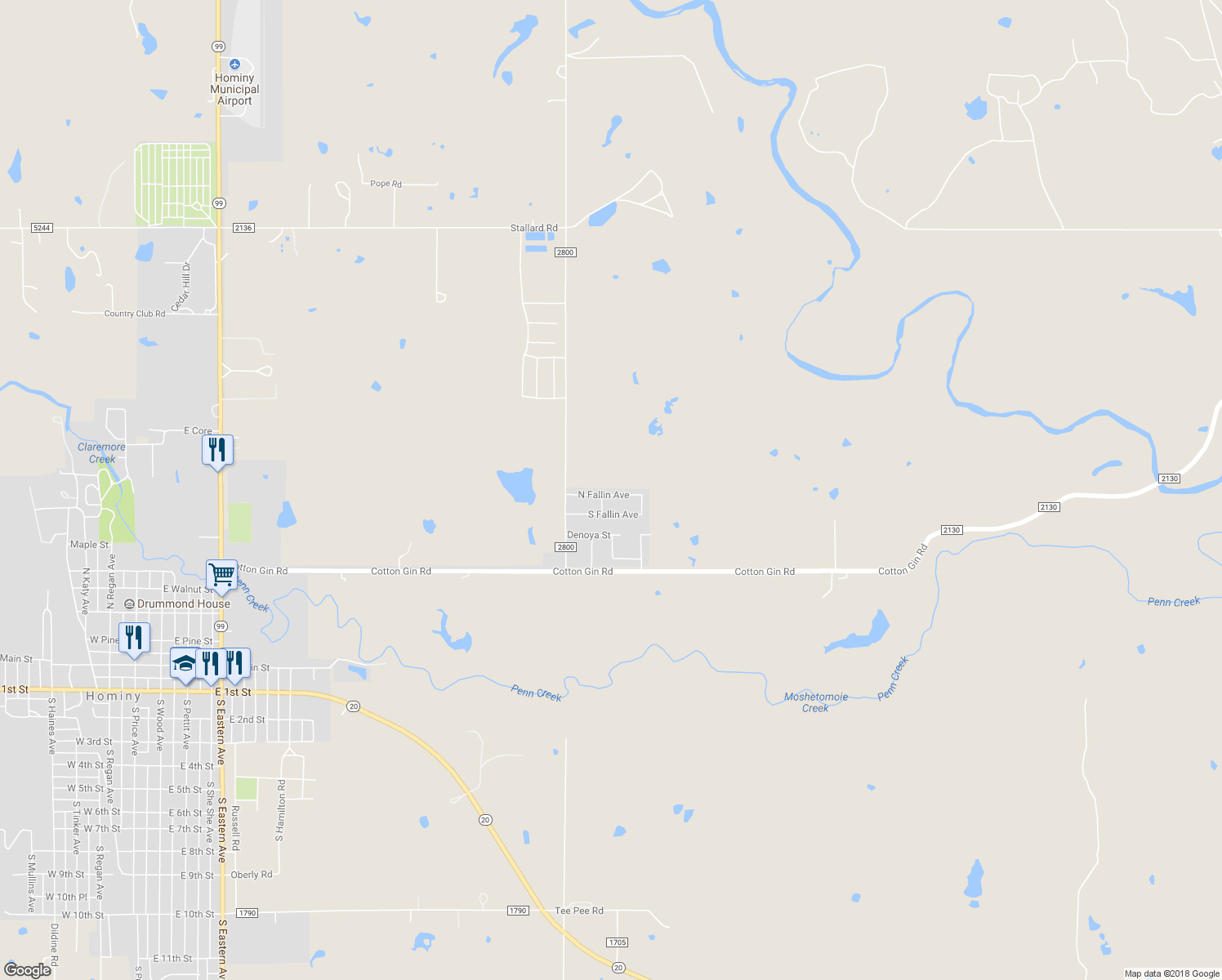map of restaurants, bars, coffee shops, grocery stores, and more near 1515 North Fallin Avenue in Hominy
