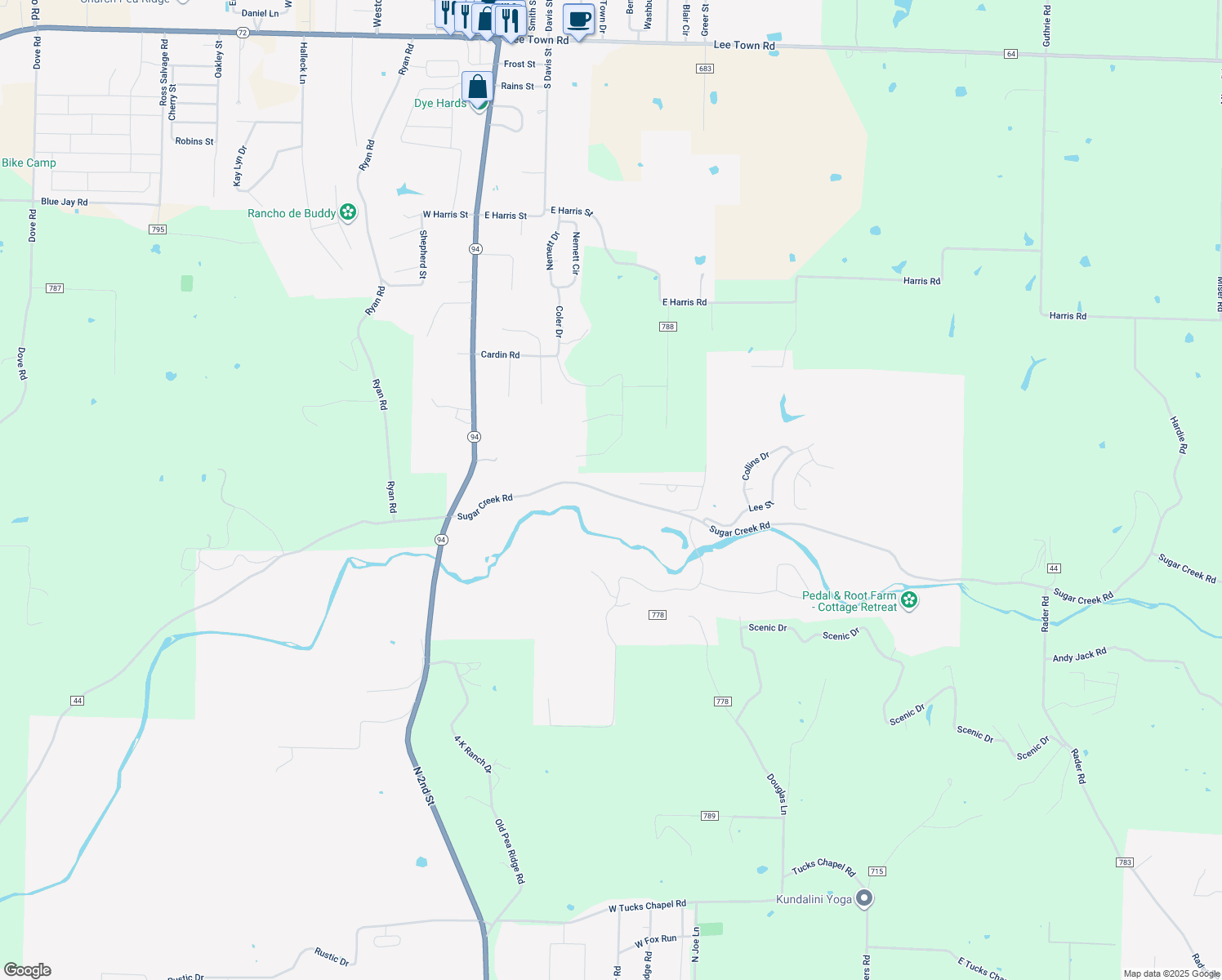 map of restaurants, bars, coffee shops, grocery stores, and more near 12102 Sugar Creek Road in Pea Ridge