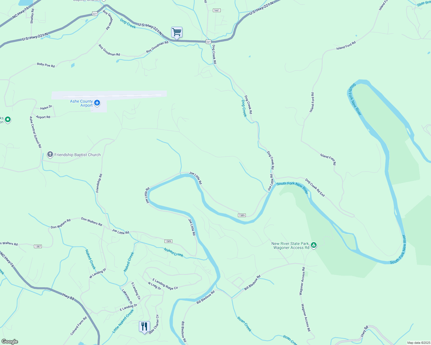 map of restaurants, bars, coffee shops, grocery stores, and more near 2337 Joe Little Road in Crumpler