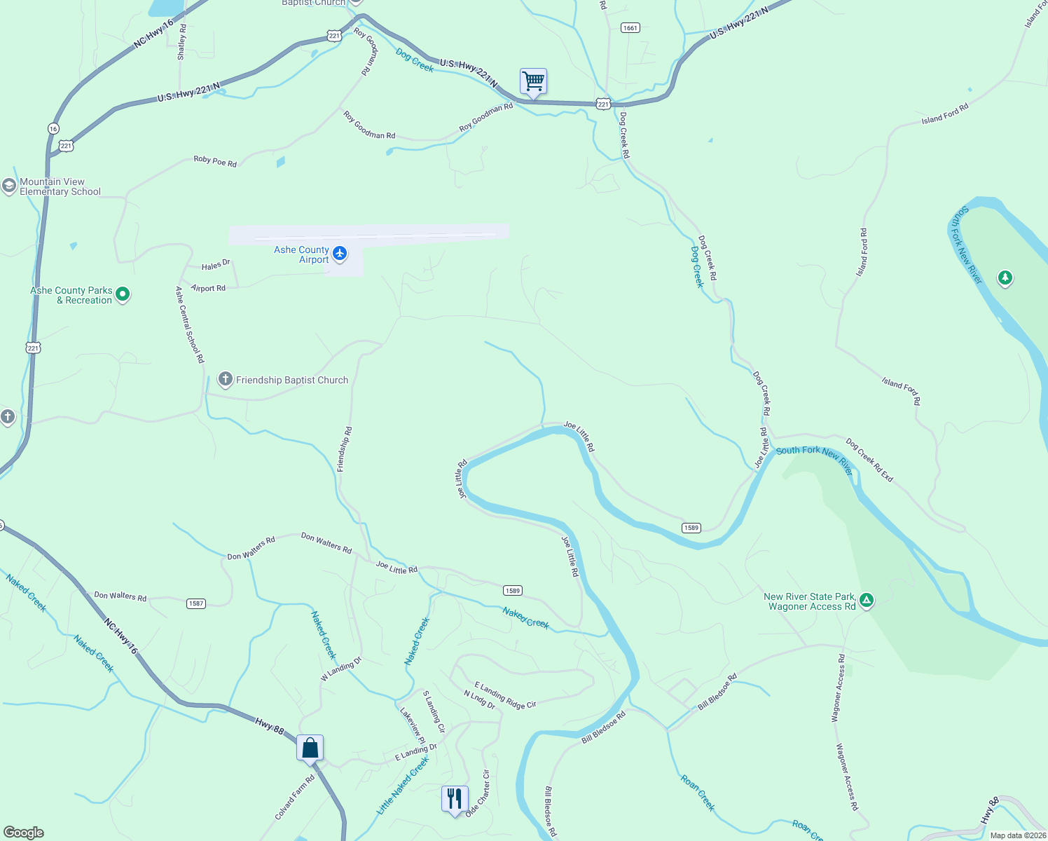 map of restaurants, bars, coffee shops, grocery stores, and more near 1963 Joe Little Road in Crumpler