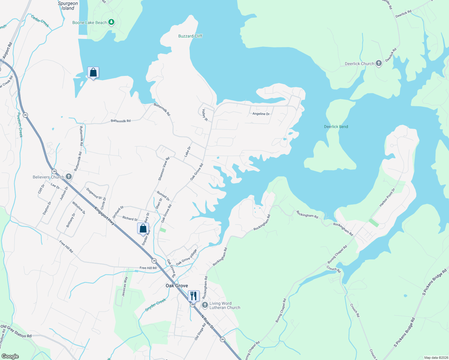map of restaurants, bars, coffee shops, grocery stores, and more near 144 King Drive in Gray