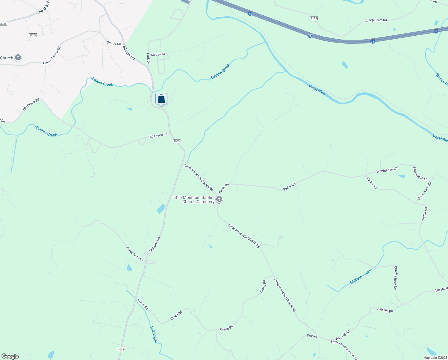 map of restaurants, bars, coffee shops, grocery stores, and more near 111 Honey Branch Lane in Ararat