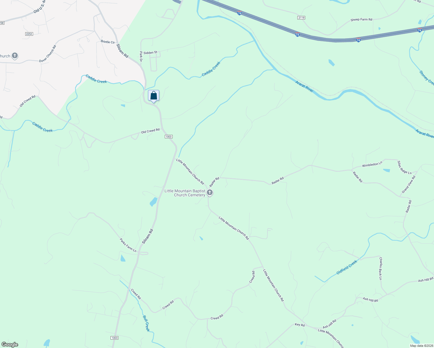 map of restaurants, bars, coffee shops, grocery stores, and more near 111 Honey Branch Lane in Ararat