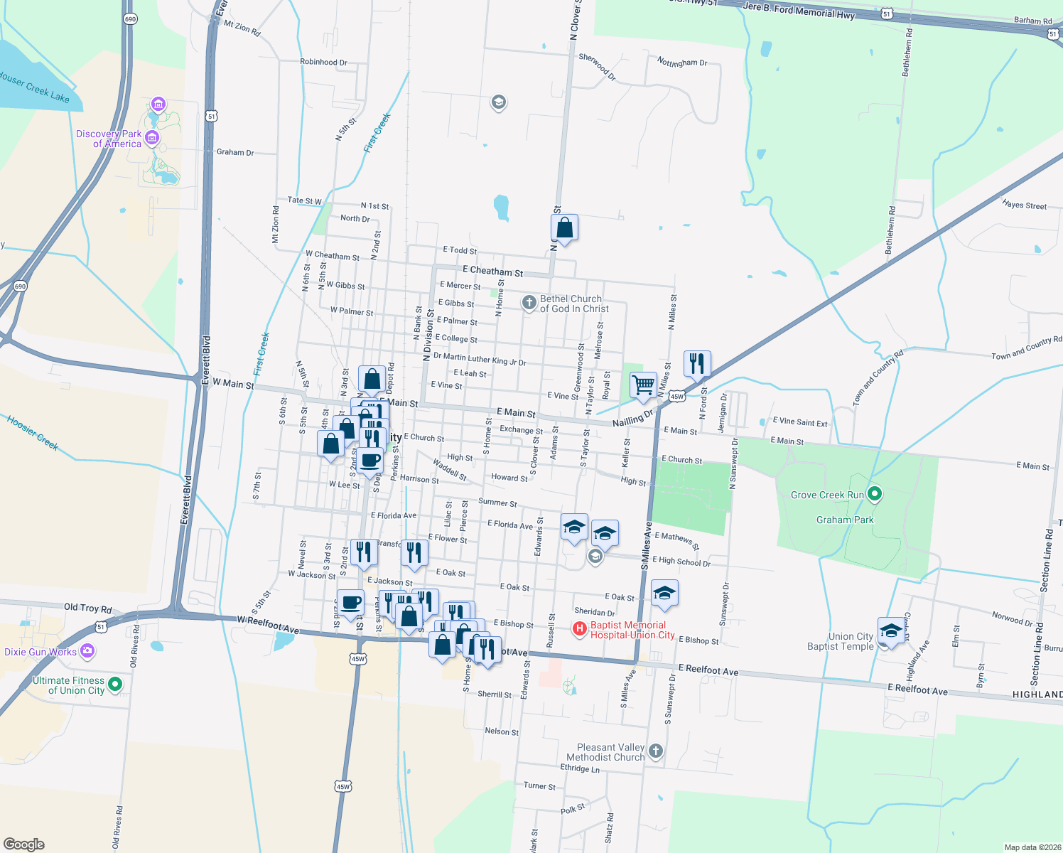map of restaurants, bars, coffee shops, grocery stores, and more near 828 Exchange Street in Union City