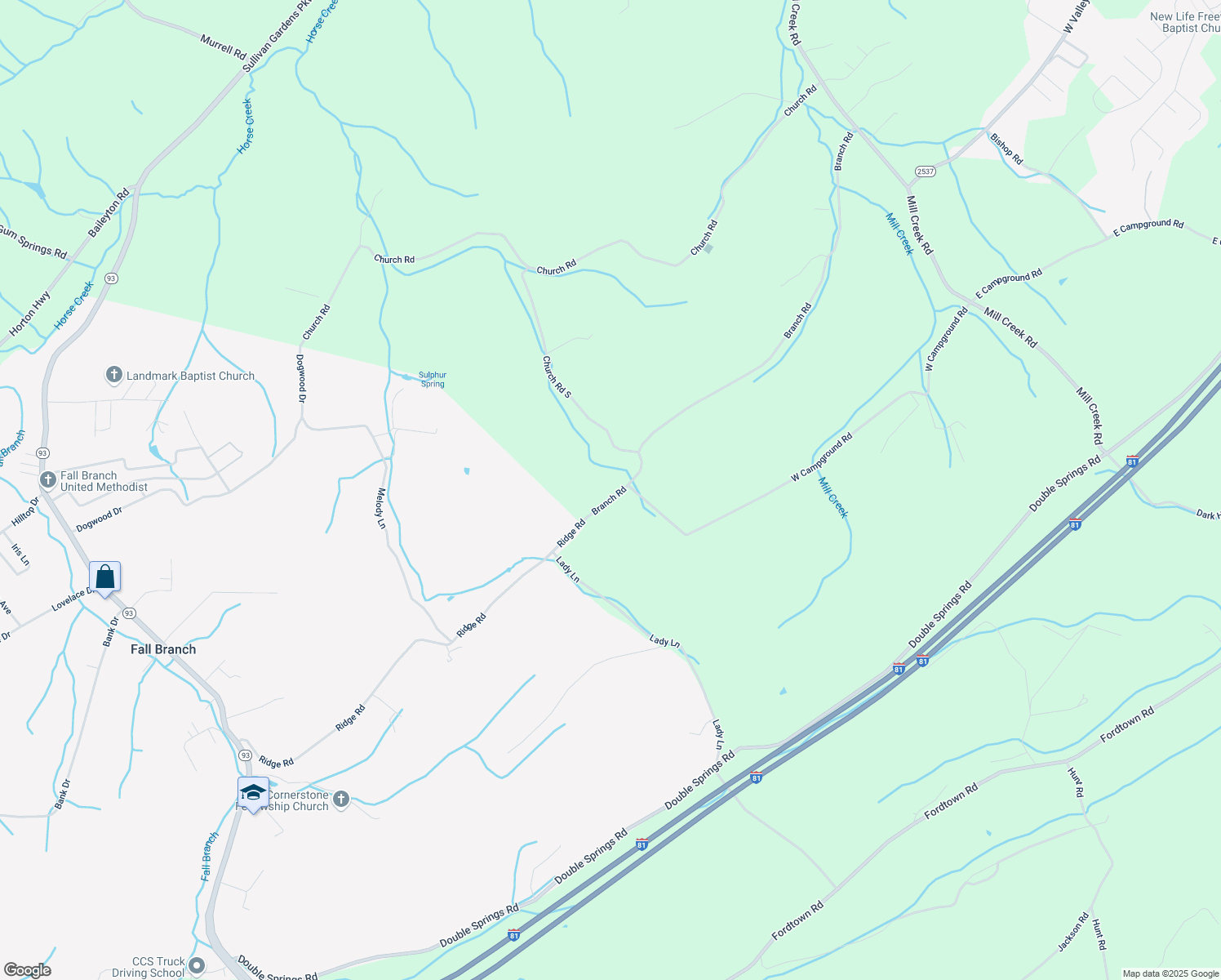 map of restaurants, bars, coffee shops, grocery stores, and more near 790 Branch Road in Fall Branch