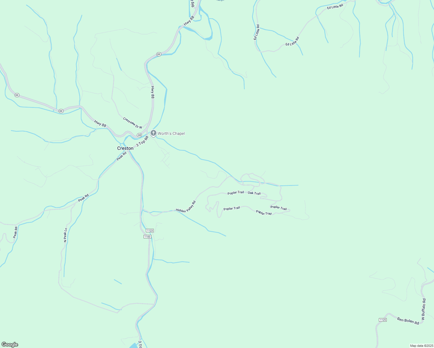 map of restaurants, bars, coffee shops, grocery stores, and more near 395 Oak Trail in Creston