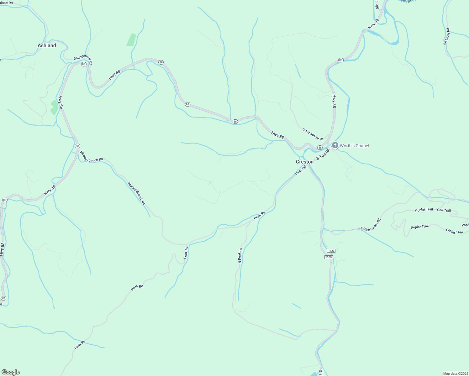 map of restaurants, bars, coffee shops, grocery stores, and more near 477 Trivette Hollow Road in Creston