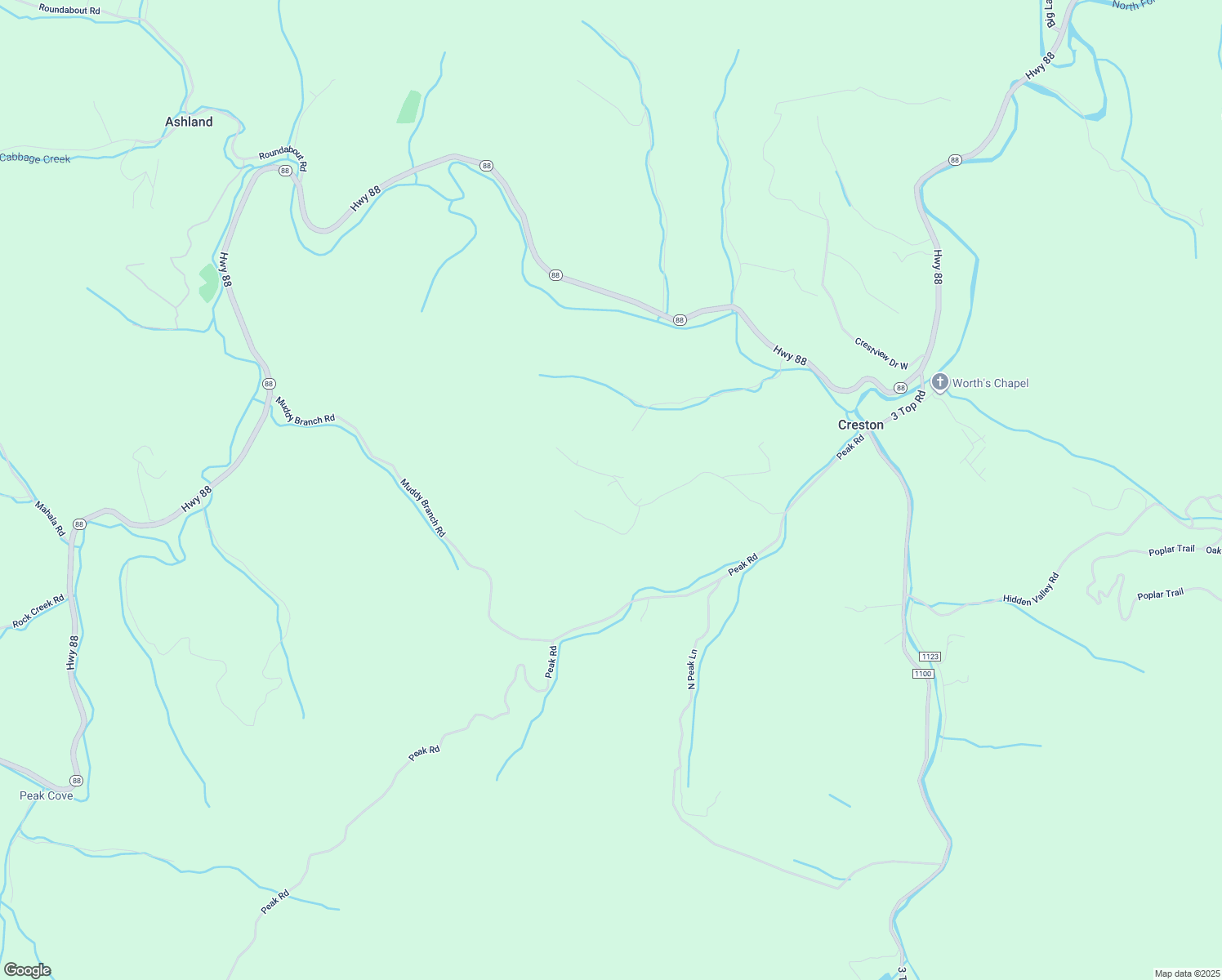 map of restaurants, bars, coffee shops, grocery stores, and more near 633 Trivette Hollow Road in Creston