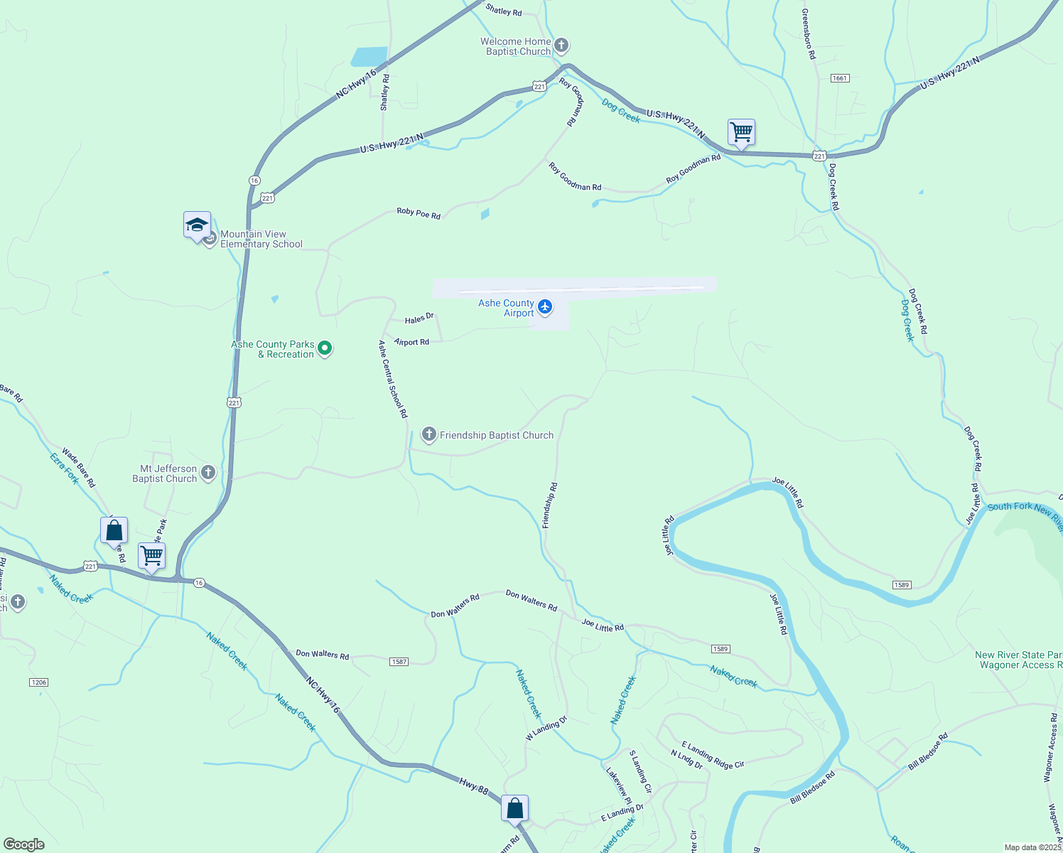 map of restaurants, bars, coffee shops, grocery stores, and more near 1226 Friendship Baptist Church Road in Jefferson