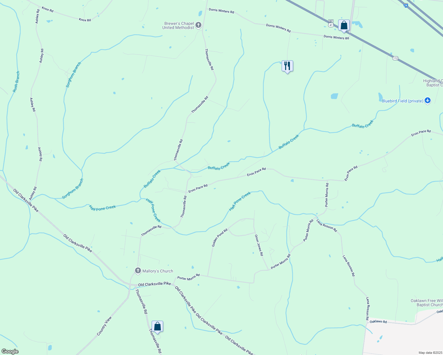 map of restaurants, bars, coffee shops, grocery stores, and more near 1025 Ervin Pace Road in Chapmansboro