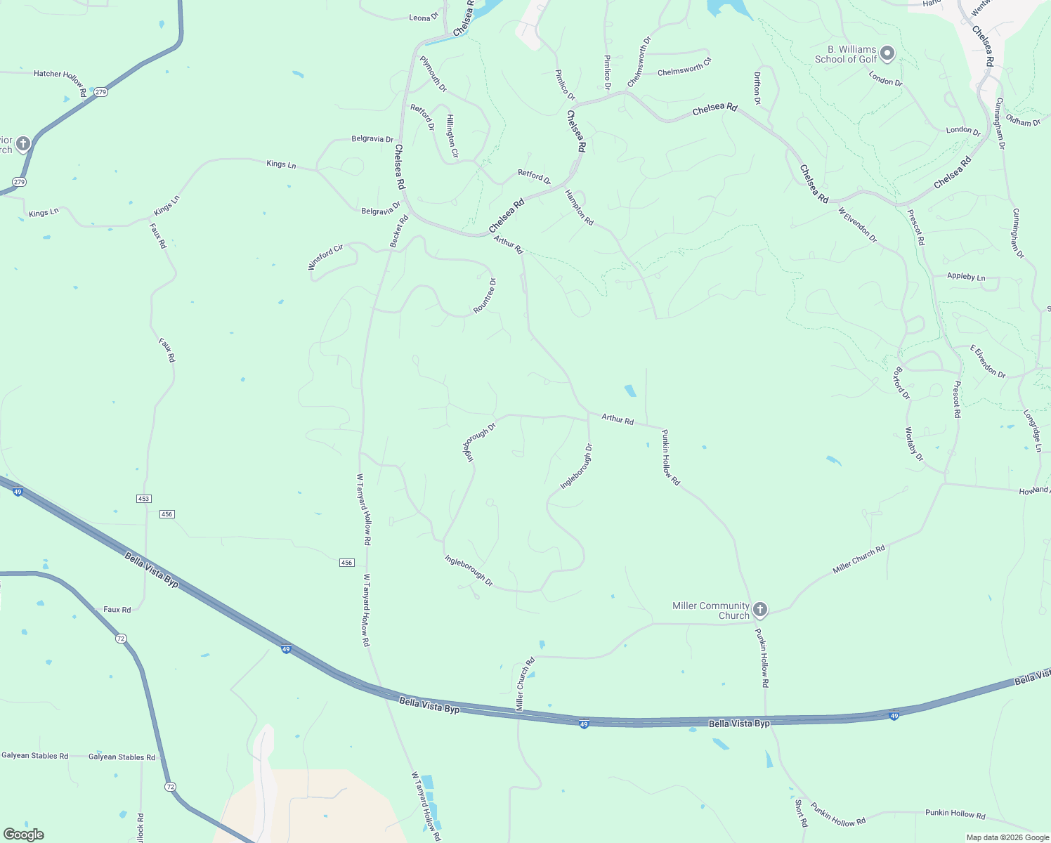 map of restaurants, bars, coffee shops, grocery stores, and more near 11 Ingleborough Drive in Bella Vista