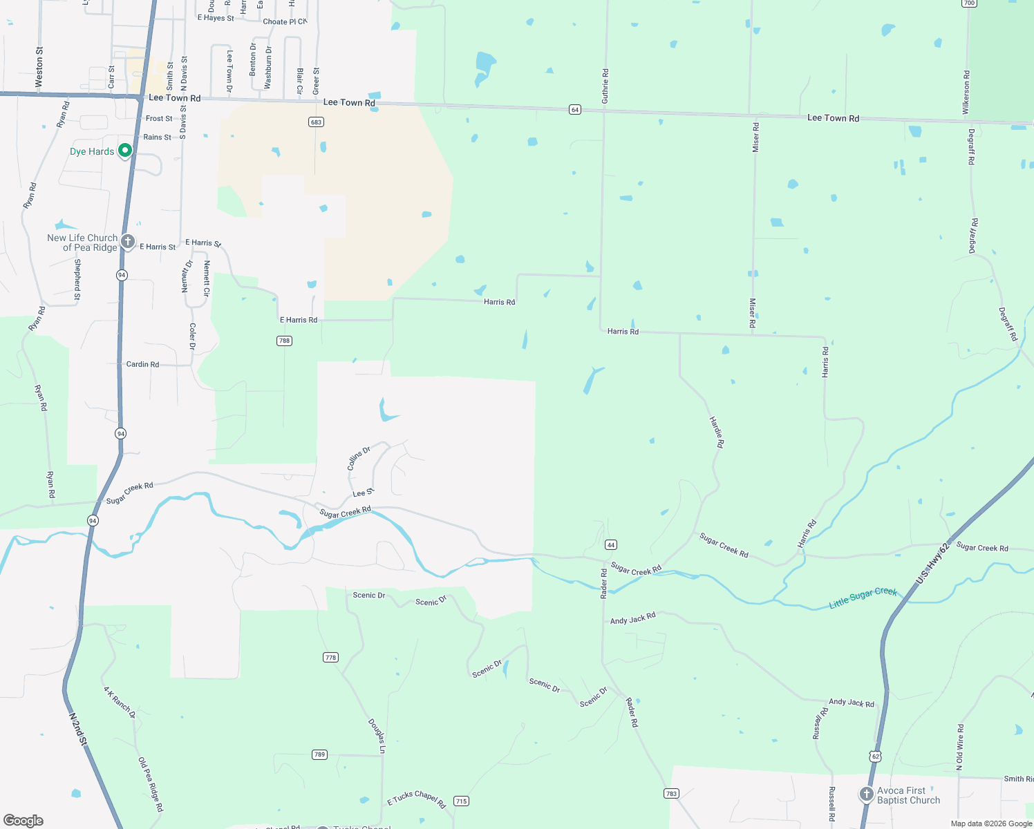 map of restaurants, bars, coffee shops, grocery stores, and more near 12824 Sugar Creek Road in Pea Ridge