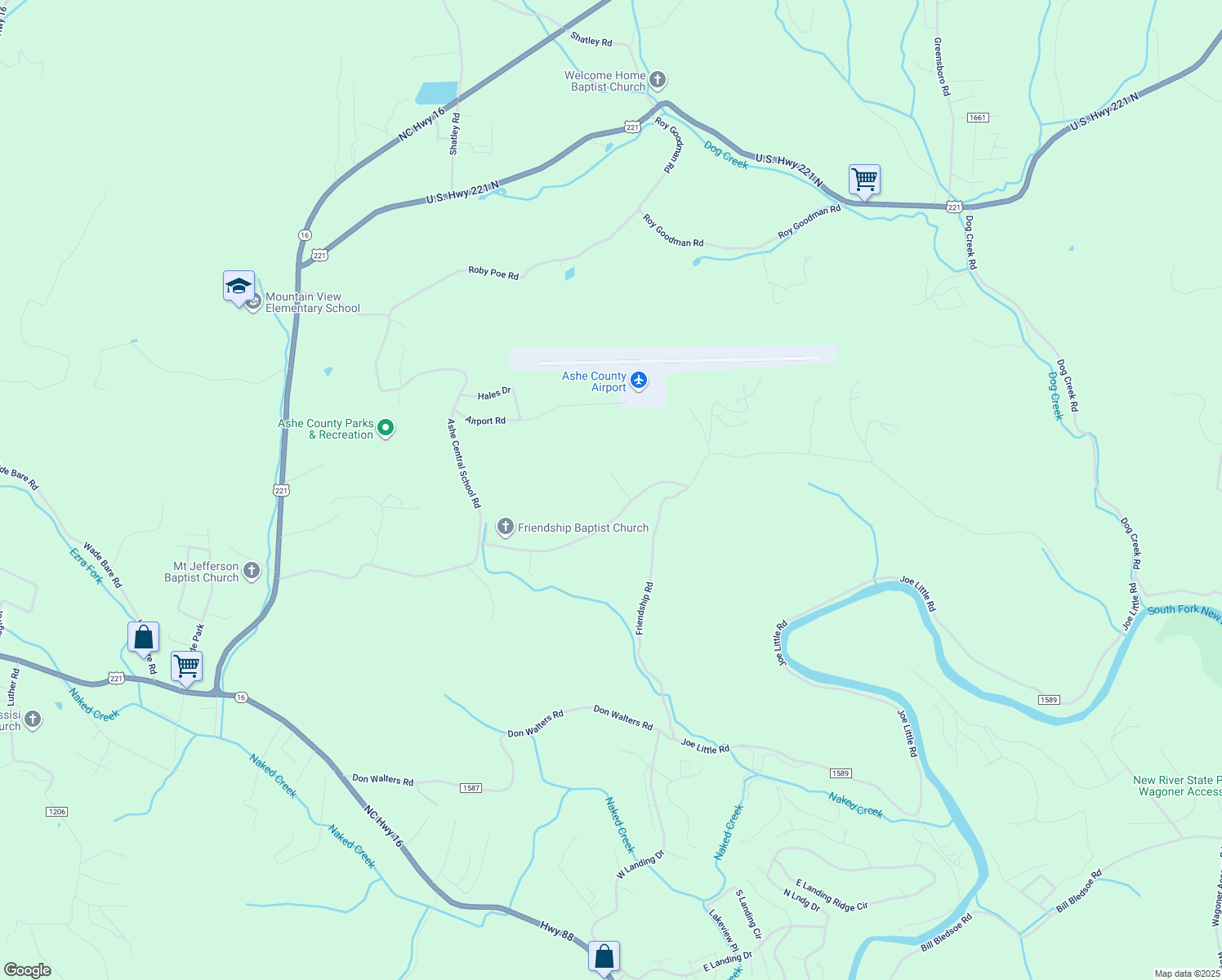 map of restaurants, bars, coffee shops, grocery stores, and more near 1259 Friendship Baptist Church Road in Jefferson