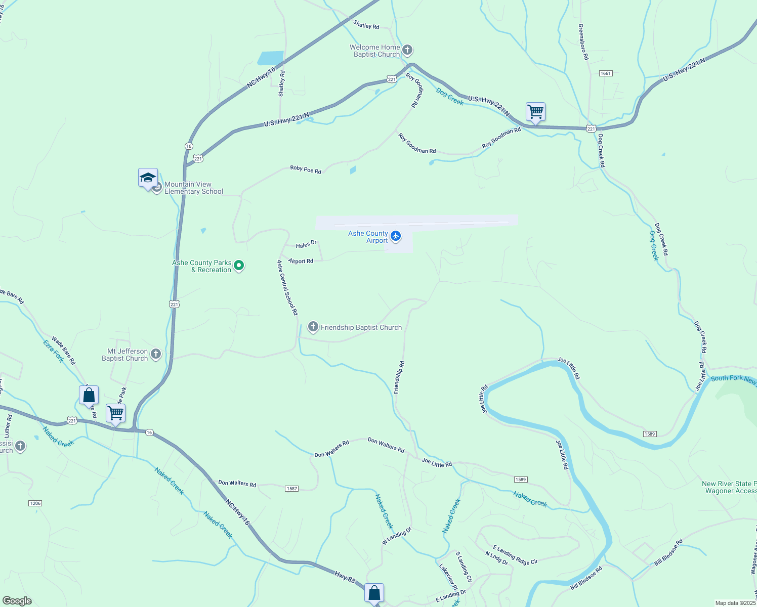map of restaurants, bars, coffee shops, grocery stores, and more near 1259 Friendship Baptist Church Road in Jefferson