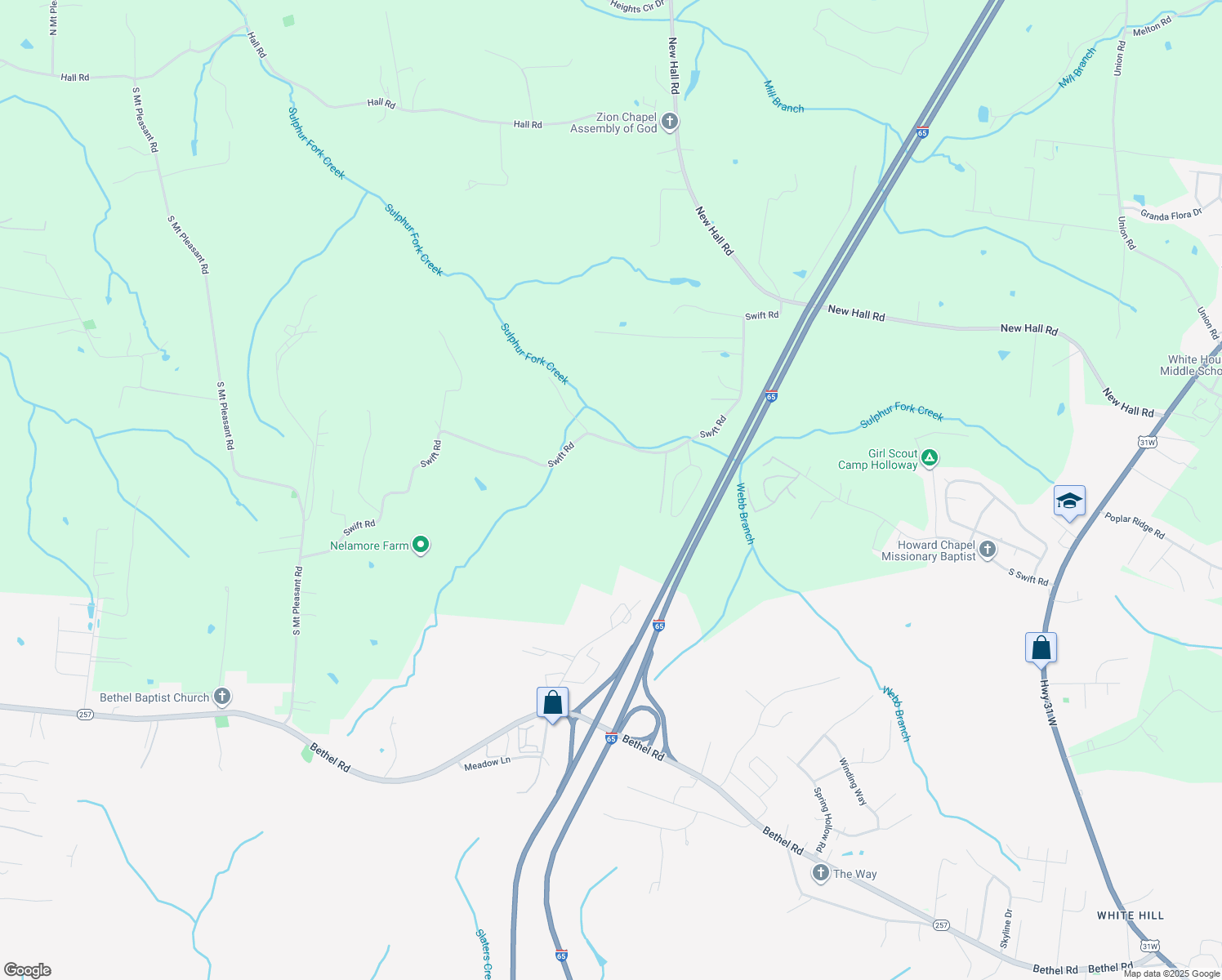 map of restaurants, bars, coffee shops, grocery stores, and more near 7387 Swift Road in Greenbrier
