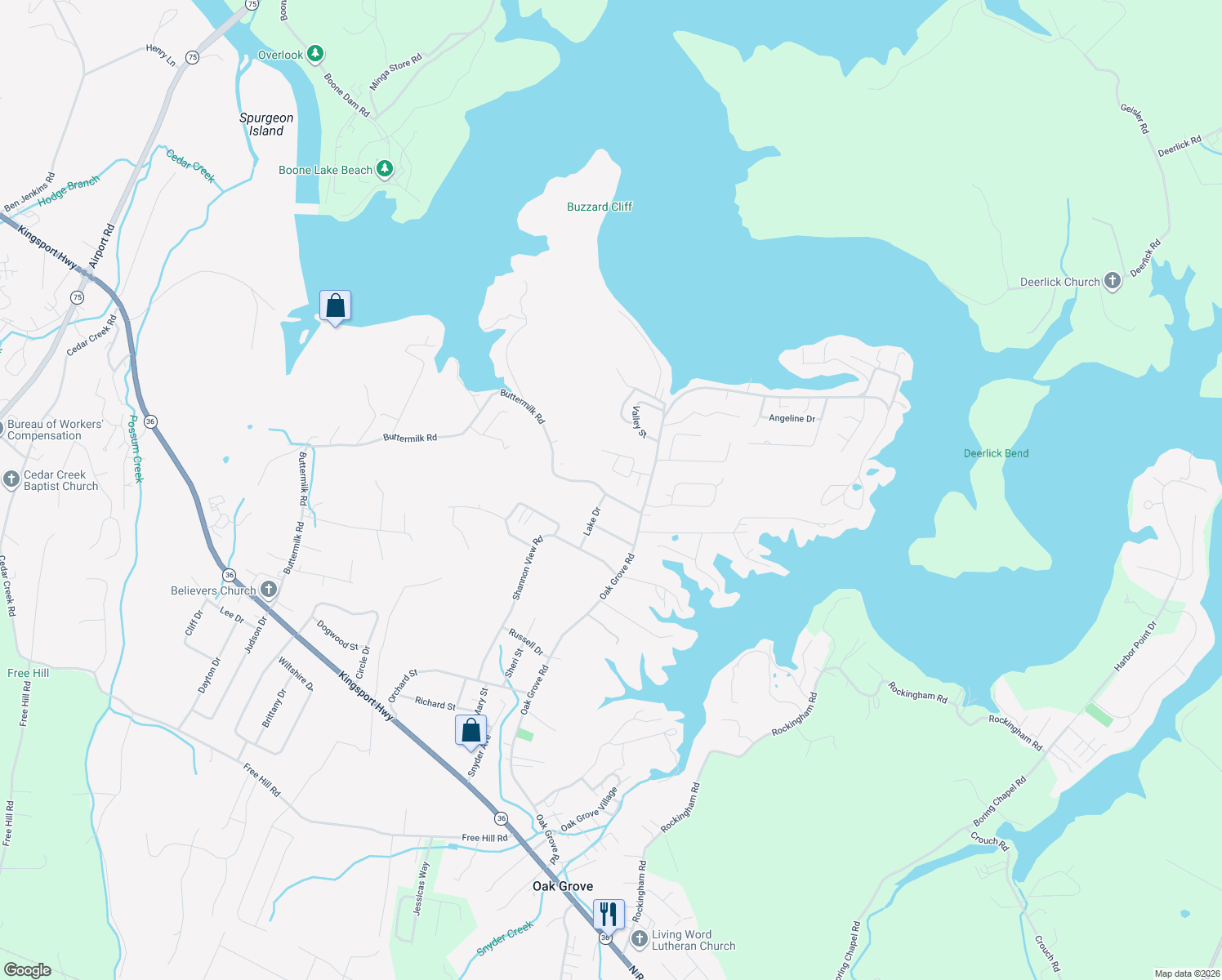 map of restaurants, bars, coffee shops, grocery stores, and more near 125 Salem Drive in Gray
