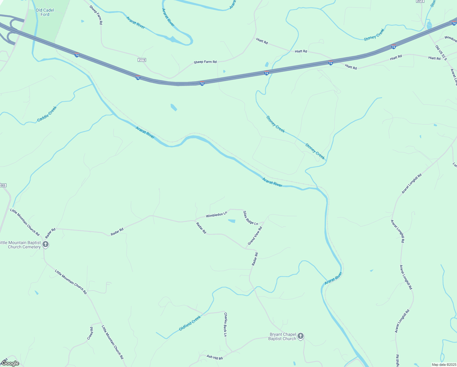map of restaurants, bars, coffee shops, grocery stores, and more near 232 Silas Ridge Lane in Ararat