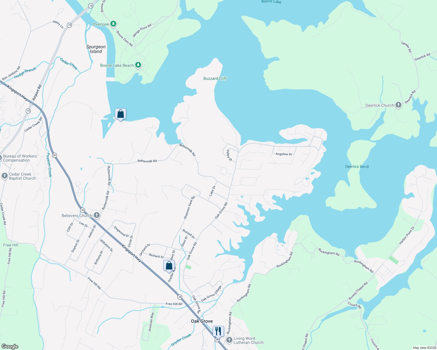 map of restaurants, bars, coffee shops, grocery stores, and more near 125 Salem Drive in Gray
