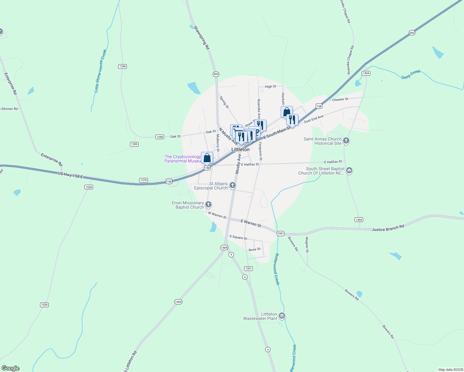 map of restaurants, bars, coffee shops, grocery stores, and more near 108 College Street in Littleton