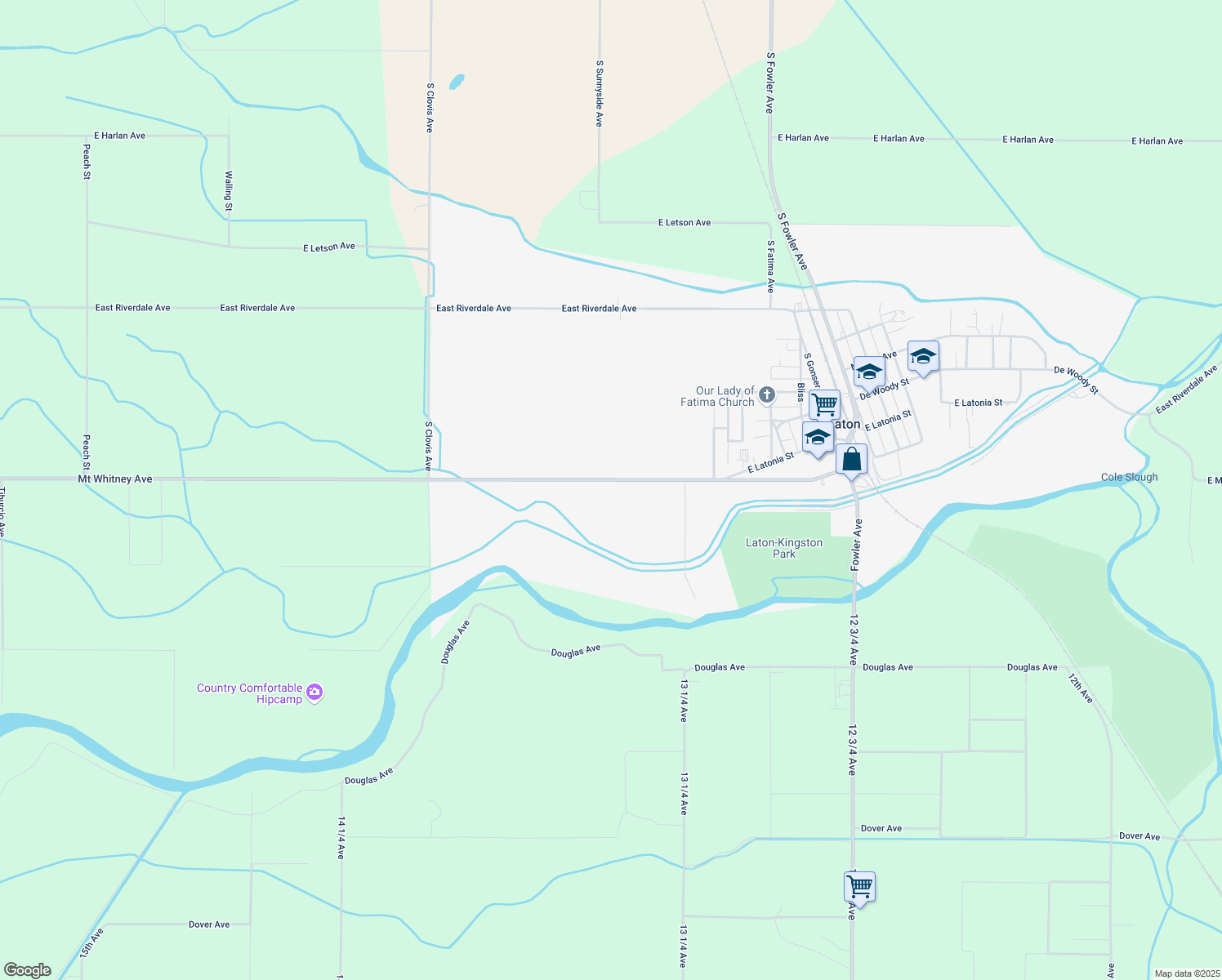 map of restaurants, bars, coffee shops, grocery stores, and more near 5505 East Mount Whitney Avenue in Laton