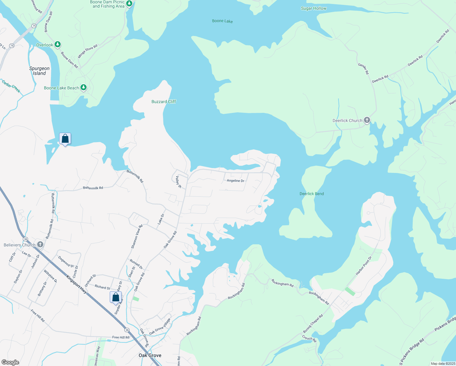 map of restaurants, bars, coffee shops, grocery stores, and more near 116 Angeline Drive in Johnson City