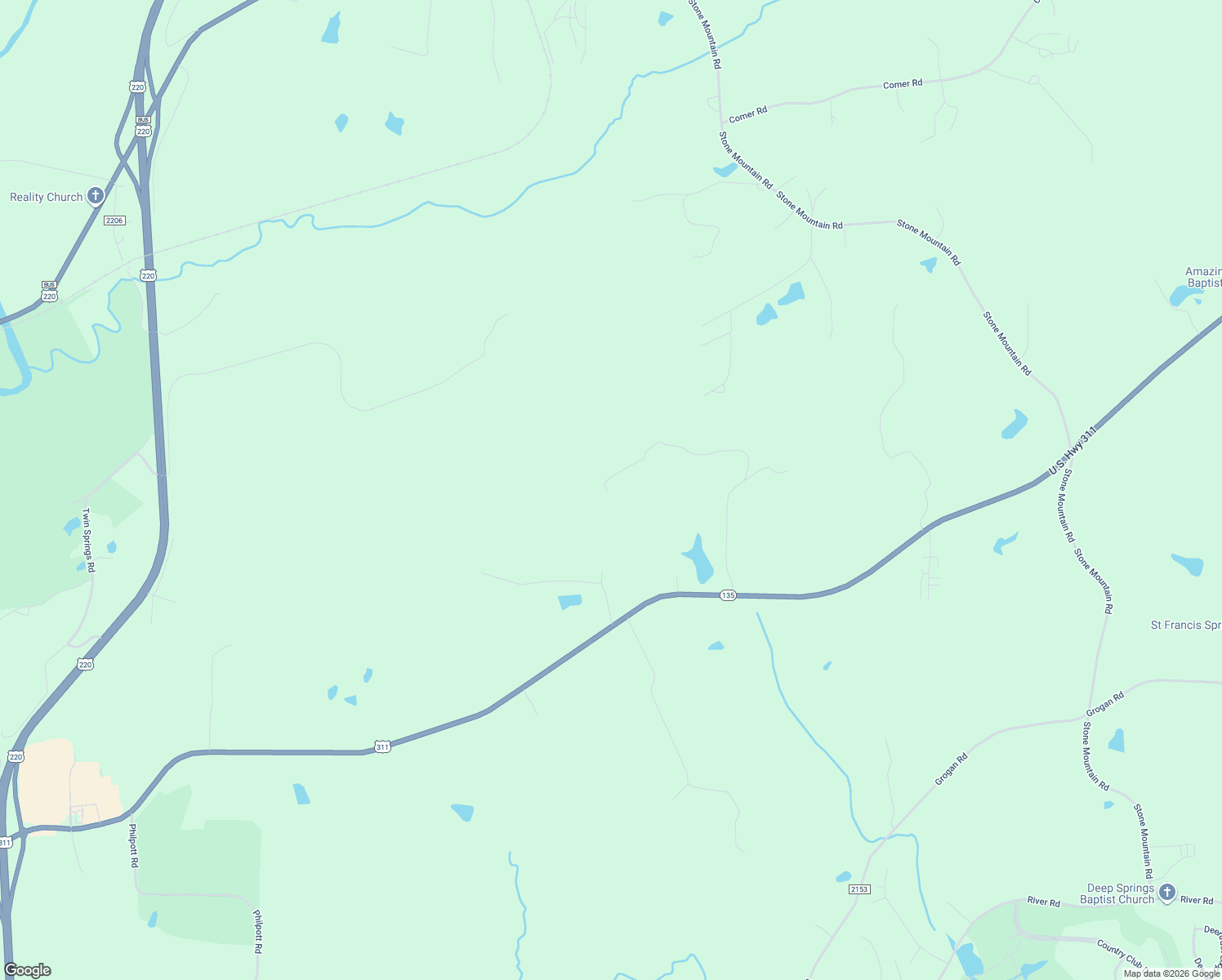 map of restaurants, bars, coffee shops, grocery stores, and more near 560 Mountain Ridge Trail in Stoneville