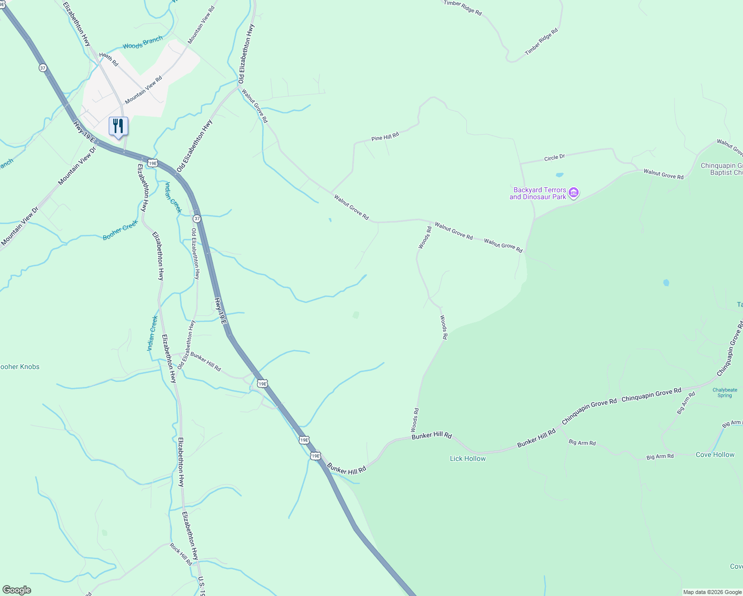 map of restaurants, bars, coffee shops, grocery stores, and more near 394-400 Worley Vance Road in Bluff City