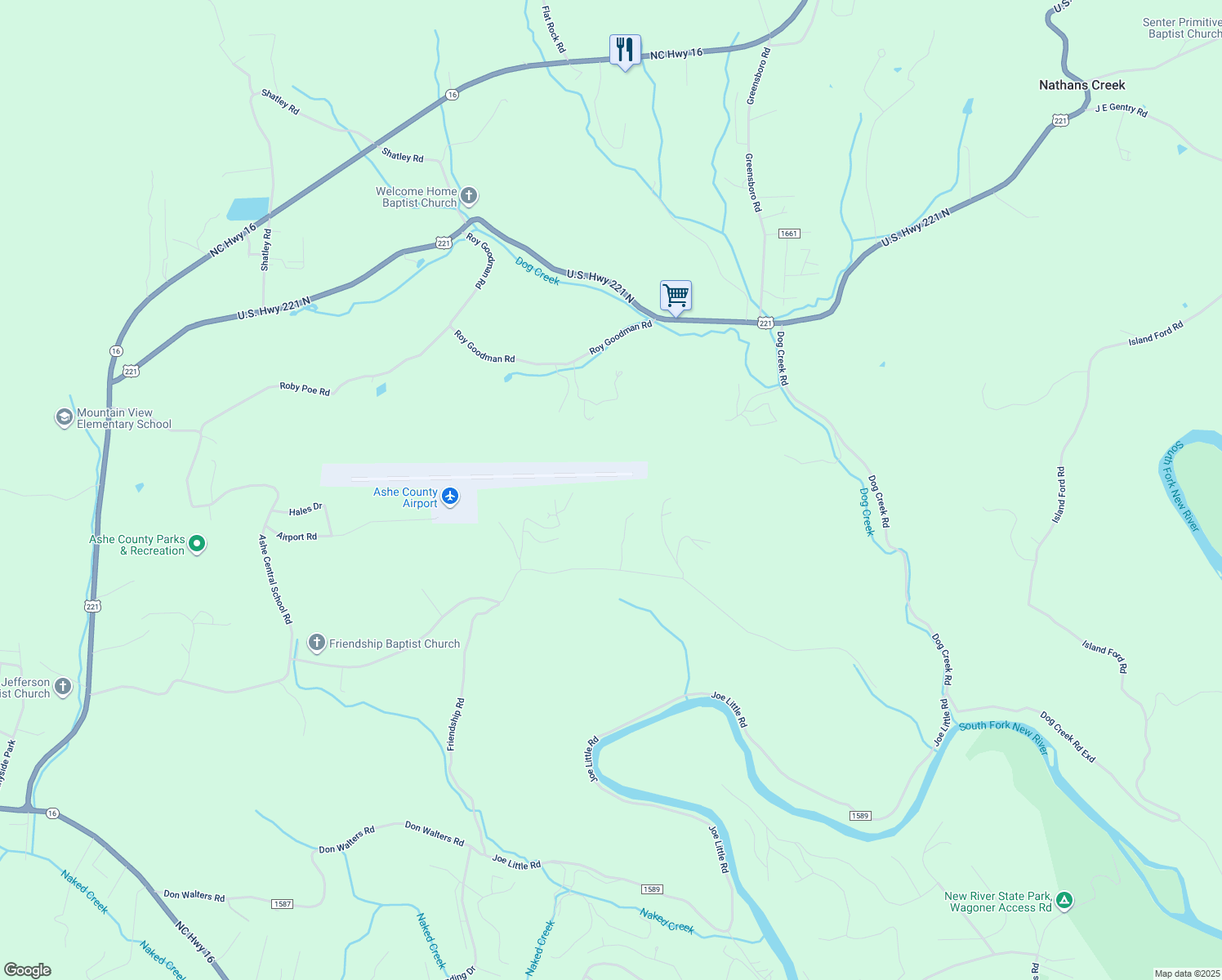 map of restaurants, bars, coffee shops, grocery stores, and more near 1397 Friendship Road in Jefferson