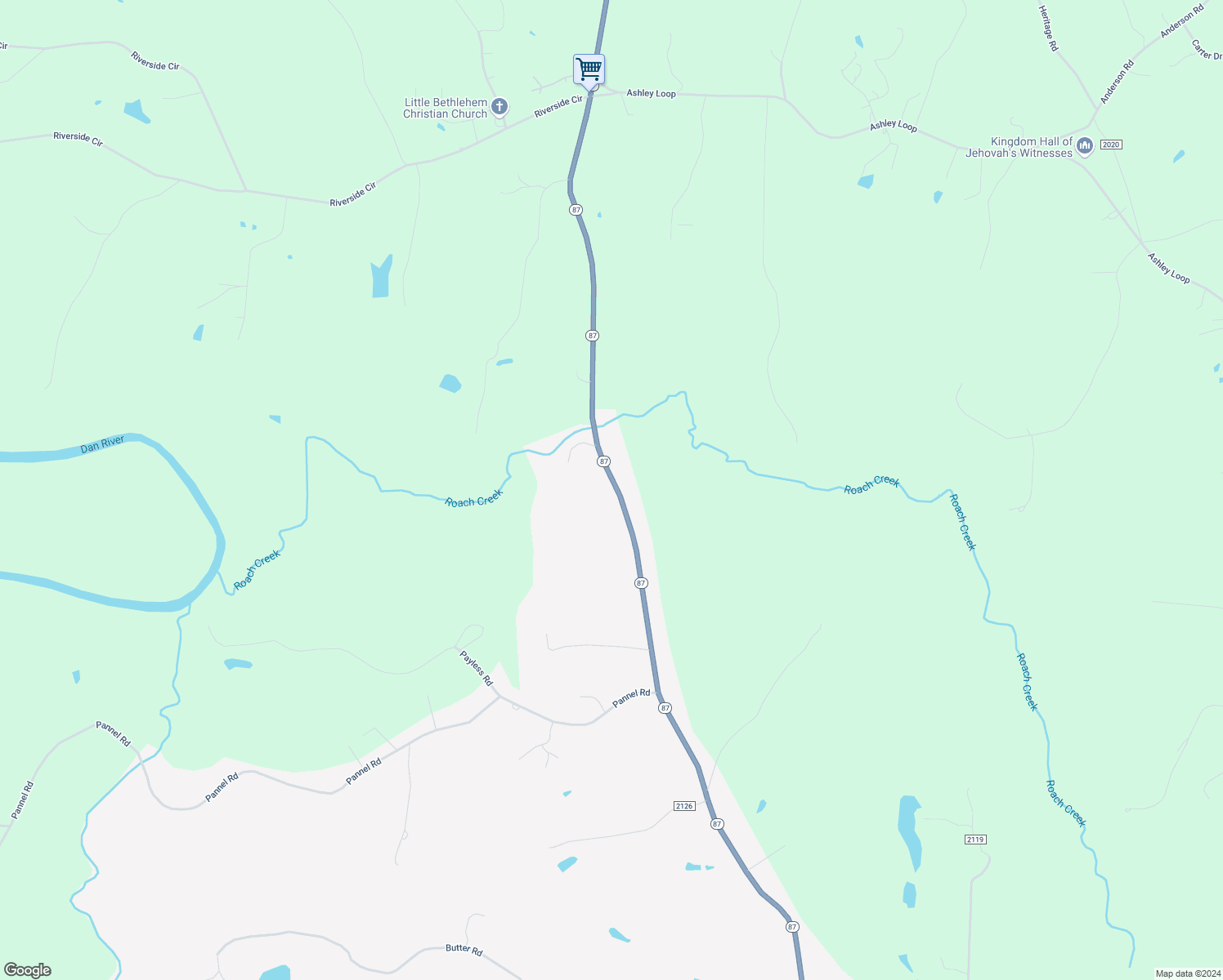 map of restaurants, bars, coffee shops, grocery stores, and more near 10362 North Carolina 87 in Reidsville