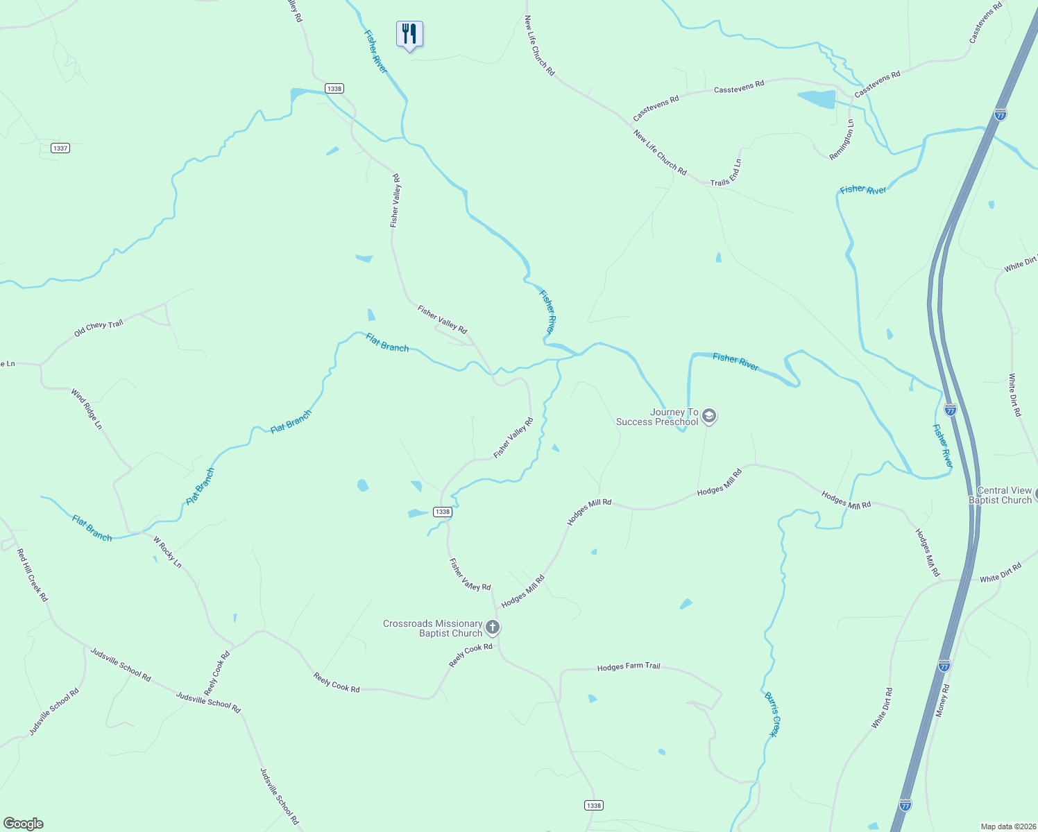 map of restaurants, bars, coffee shops, grocery stores, and more near 543 Fisher Valley Road in Dobson
