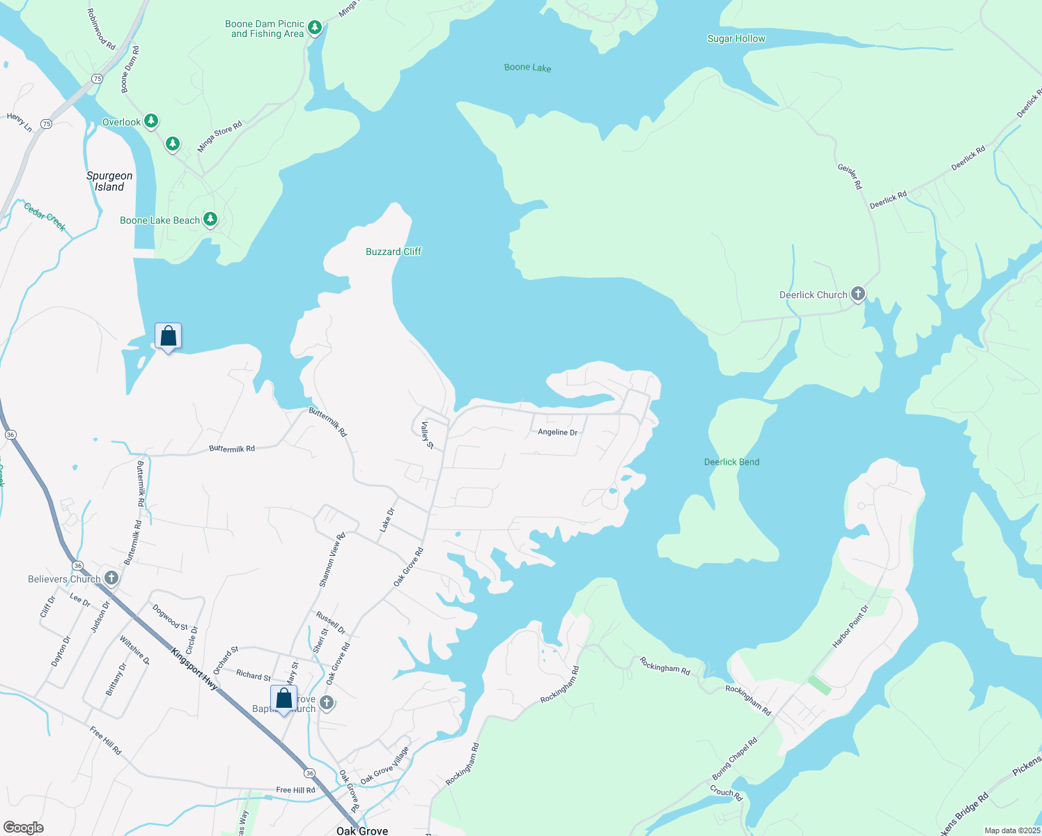 map of restaurants, bars, coffee shops, grocery stores, and more near 640 Oak Grove Road in Gray