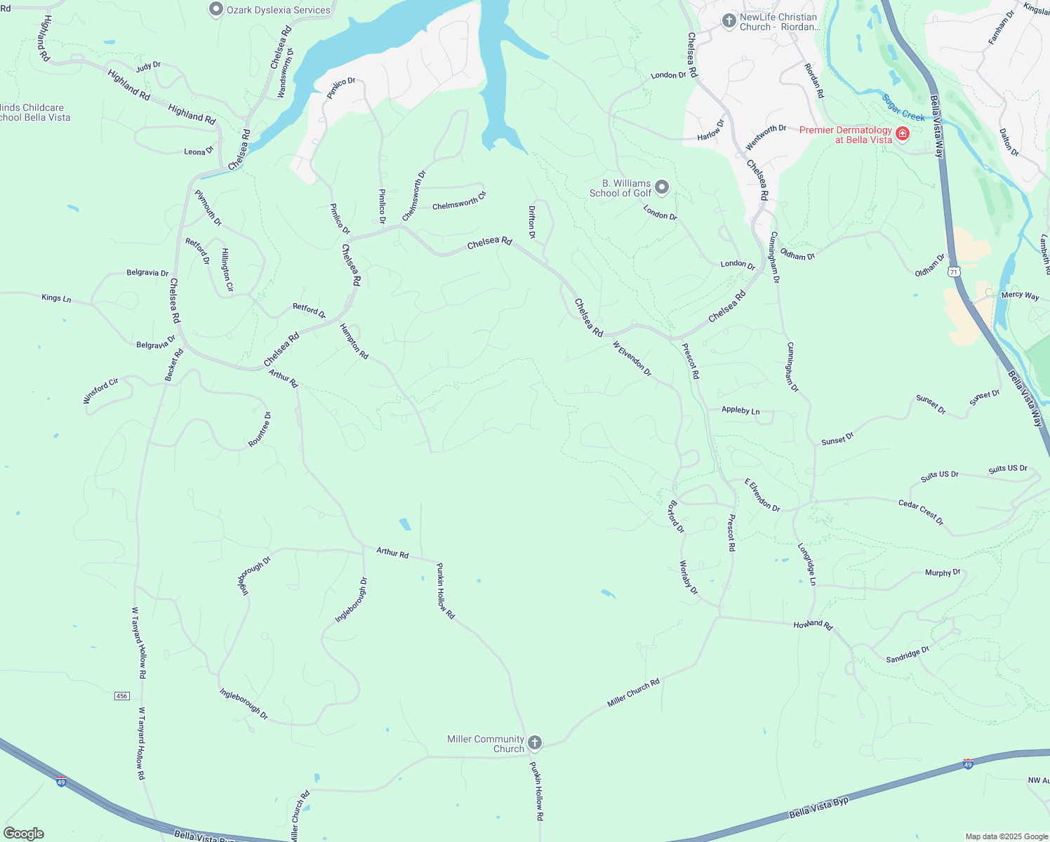 map of restaurants, bars, coffee shops, grocery stores, and more near 14 Tudor Lane in Bella Vista