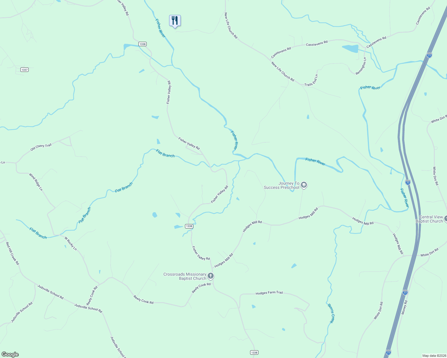 map of restaurants, bars, coffee shops, grocery stores, and more near 622 State Road 1338 in Dobson
