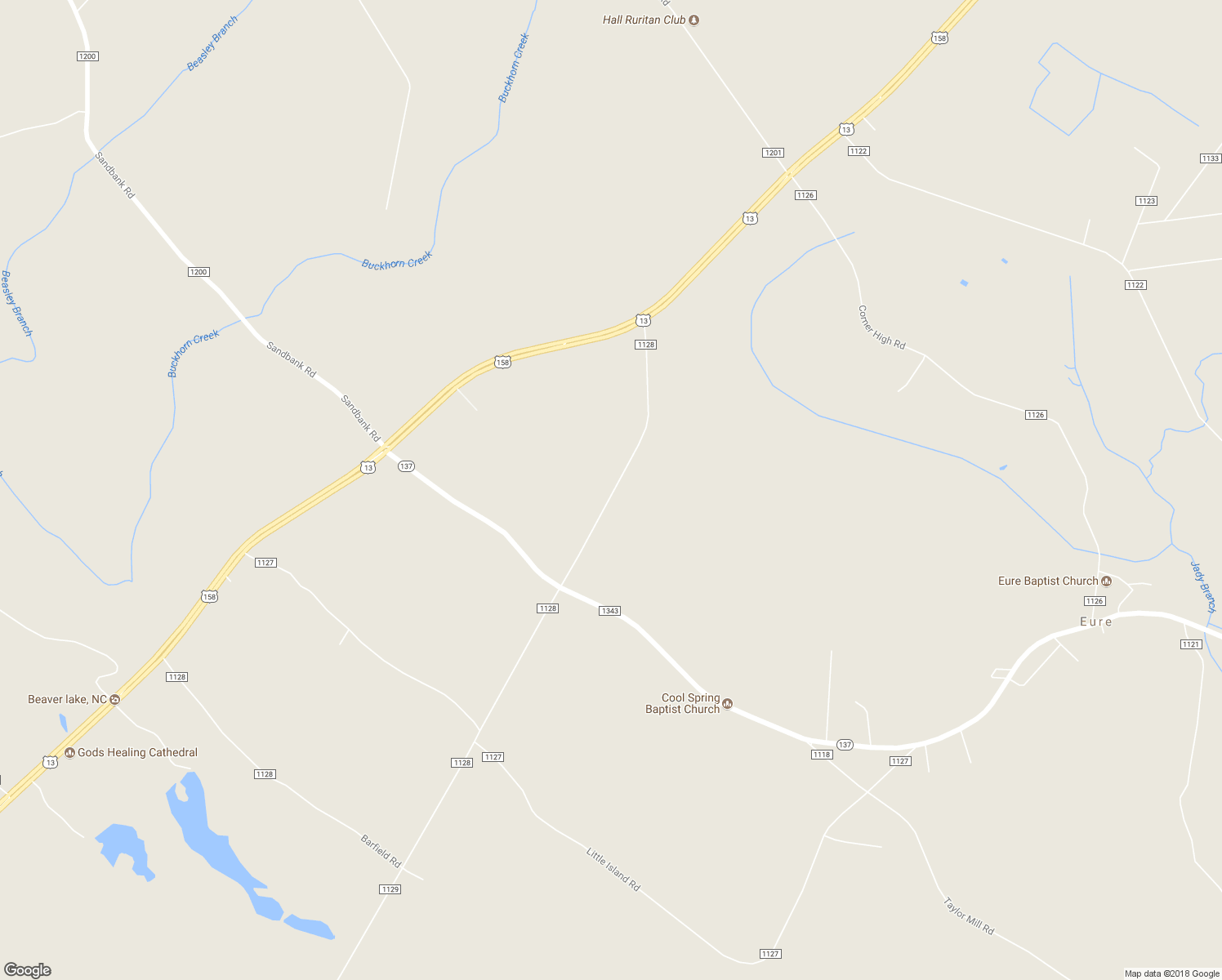 map of restaurants, bars, coffee shops, grocery stores, and more near 120 Barfield Road in Eure