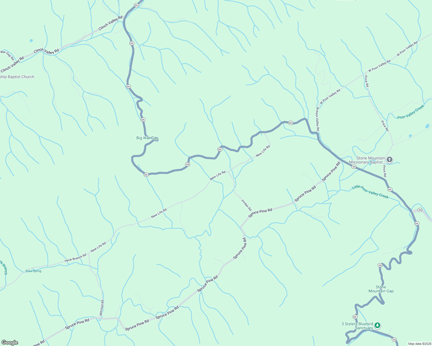 map of restaurants, bars, coffee shops, grocery stores, and more near 218 New Life Road in Rogersville
