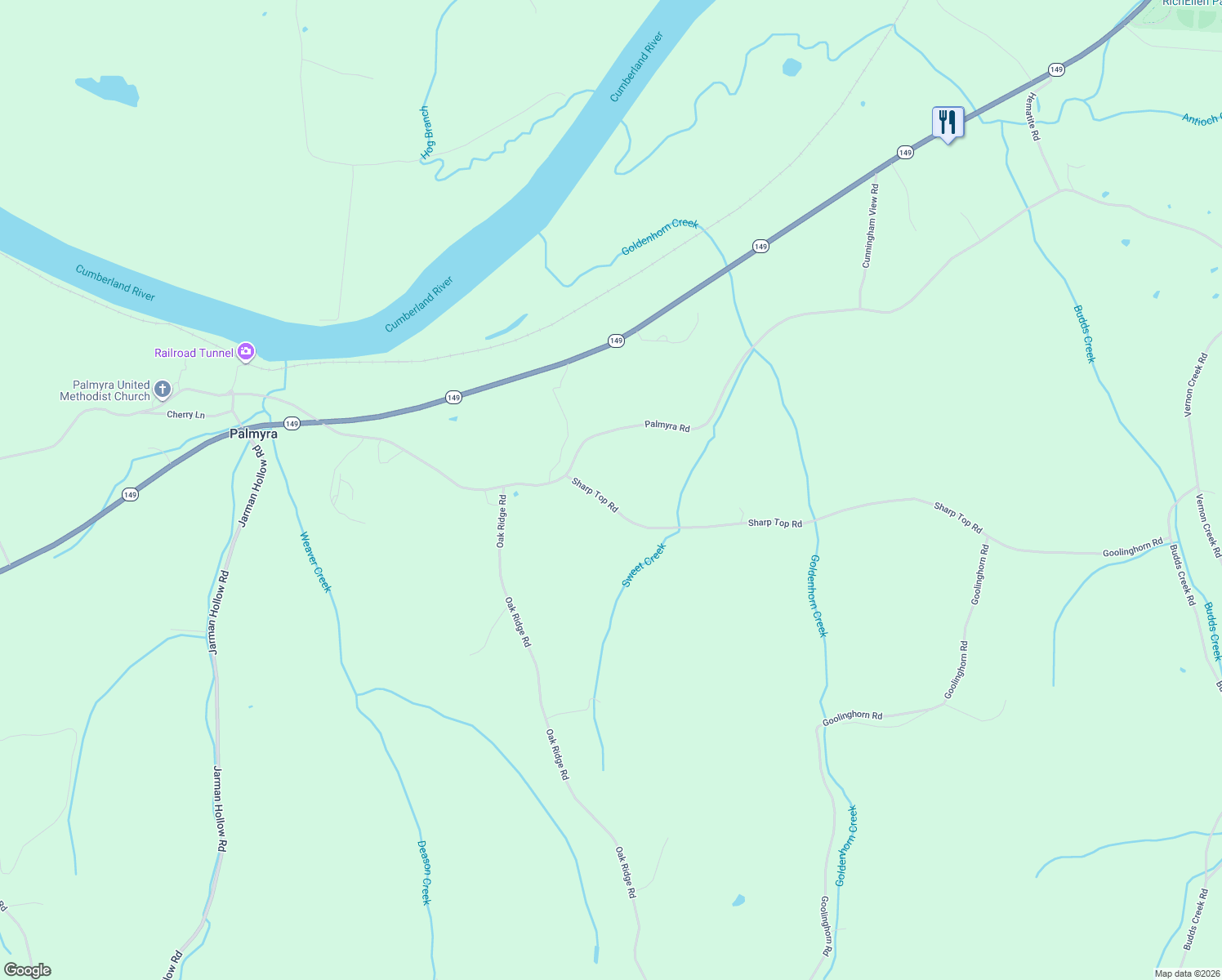 map of restaurants, bars, coffee shops, grocery stores, and more near 2971 Sharp Top Road in Palmyra