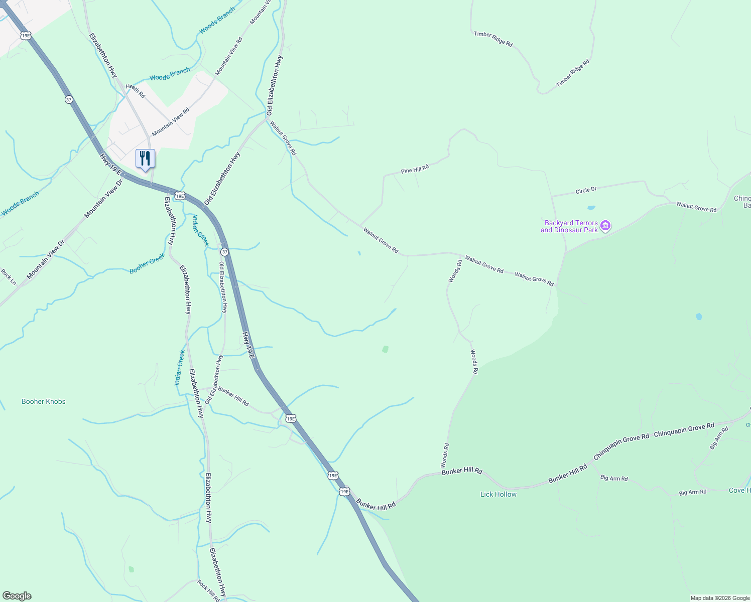 map of restaurants, bars, coffee shops, grocery stores, and more near 394 Worley Vance Road in Bluff City