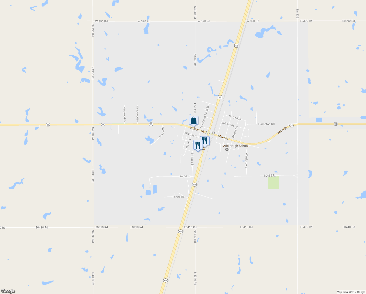 map of restaurants, bars, coffee shops, grocery stores, and more near 308 Powell Avenue in Adair