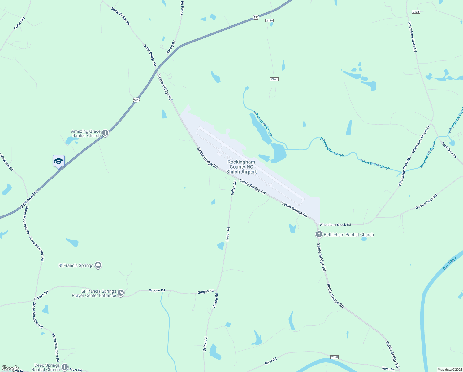 map of restaurants, bars, coffee shops, grocery stores, and more near 132 Belton Road in Stoneville