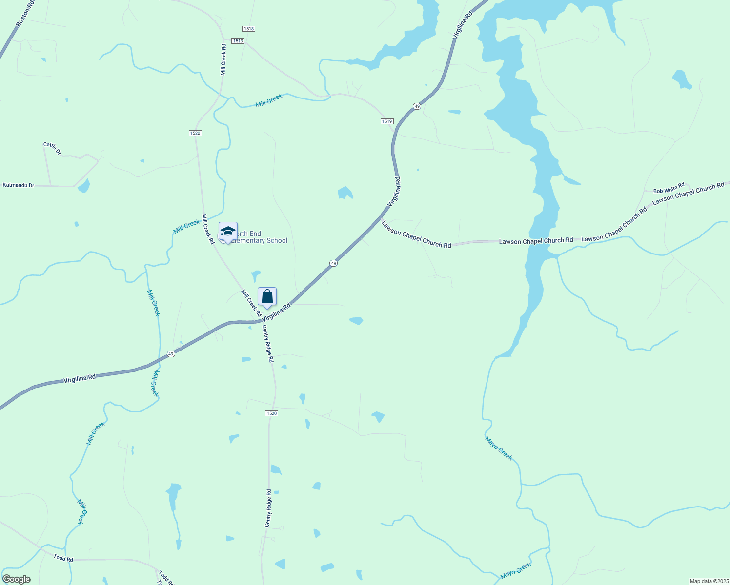 map of restaurants, bars, coffee shops, grocery stores, and more near 4700 Virgilina Road in Roxboro