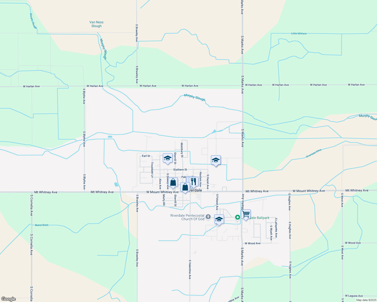 map of restaurants, bars, coffee shops, grocery stores, and more near 20528 Valley Oak Lane in Riverdale