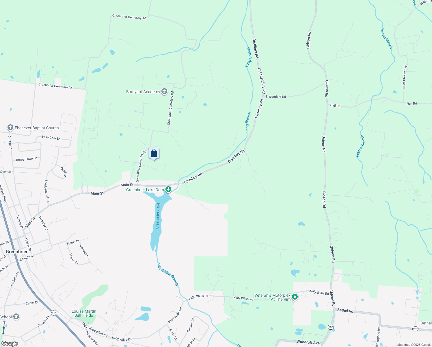 map of restaurants, bars, coffee shops, grocery stores, and more near 2573 Distillery Rd in Greenbrier