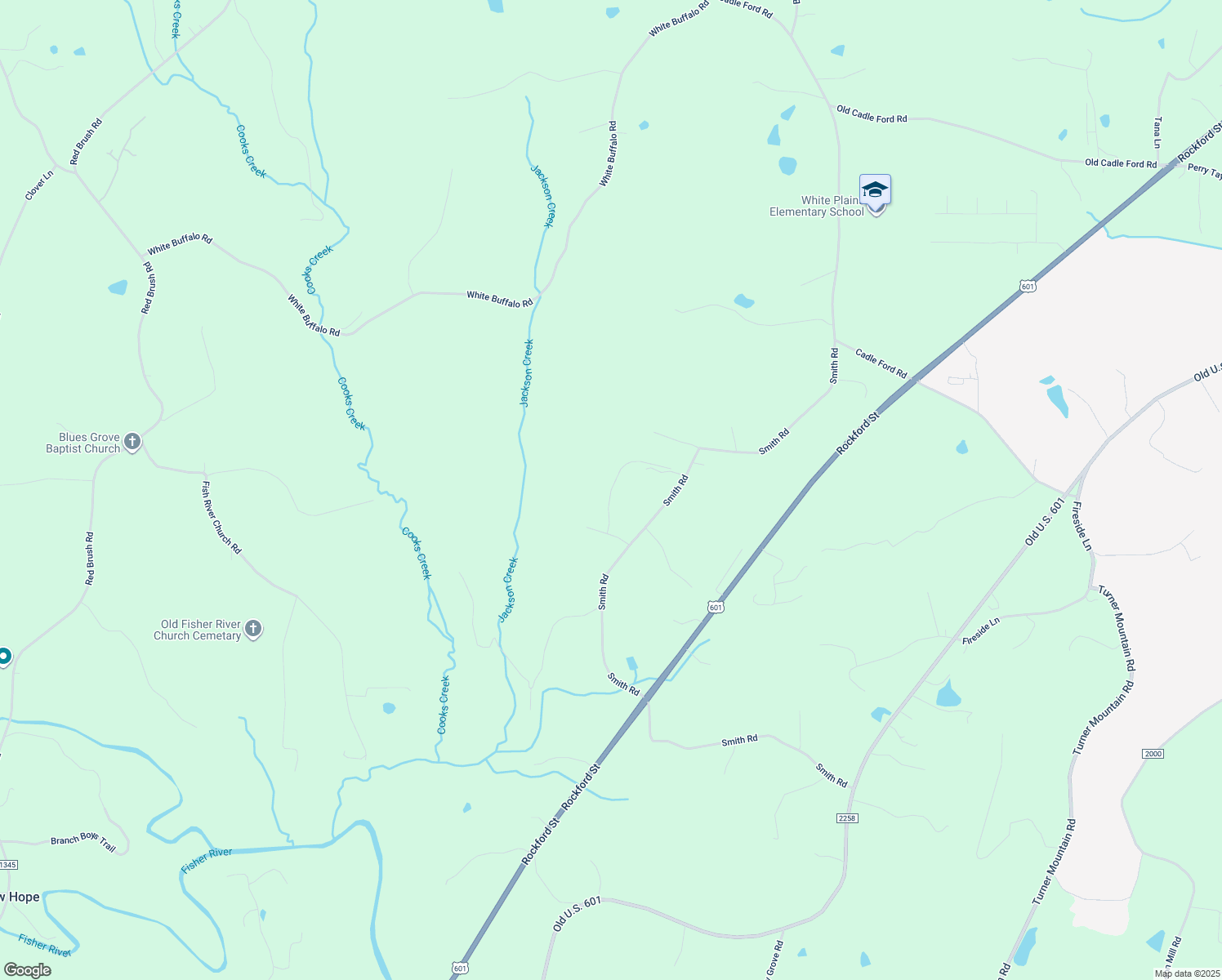map of restaurants, bars, coffee shops, grocery stores, and more near Lacy Drive in Mount Airy