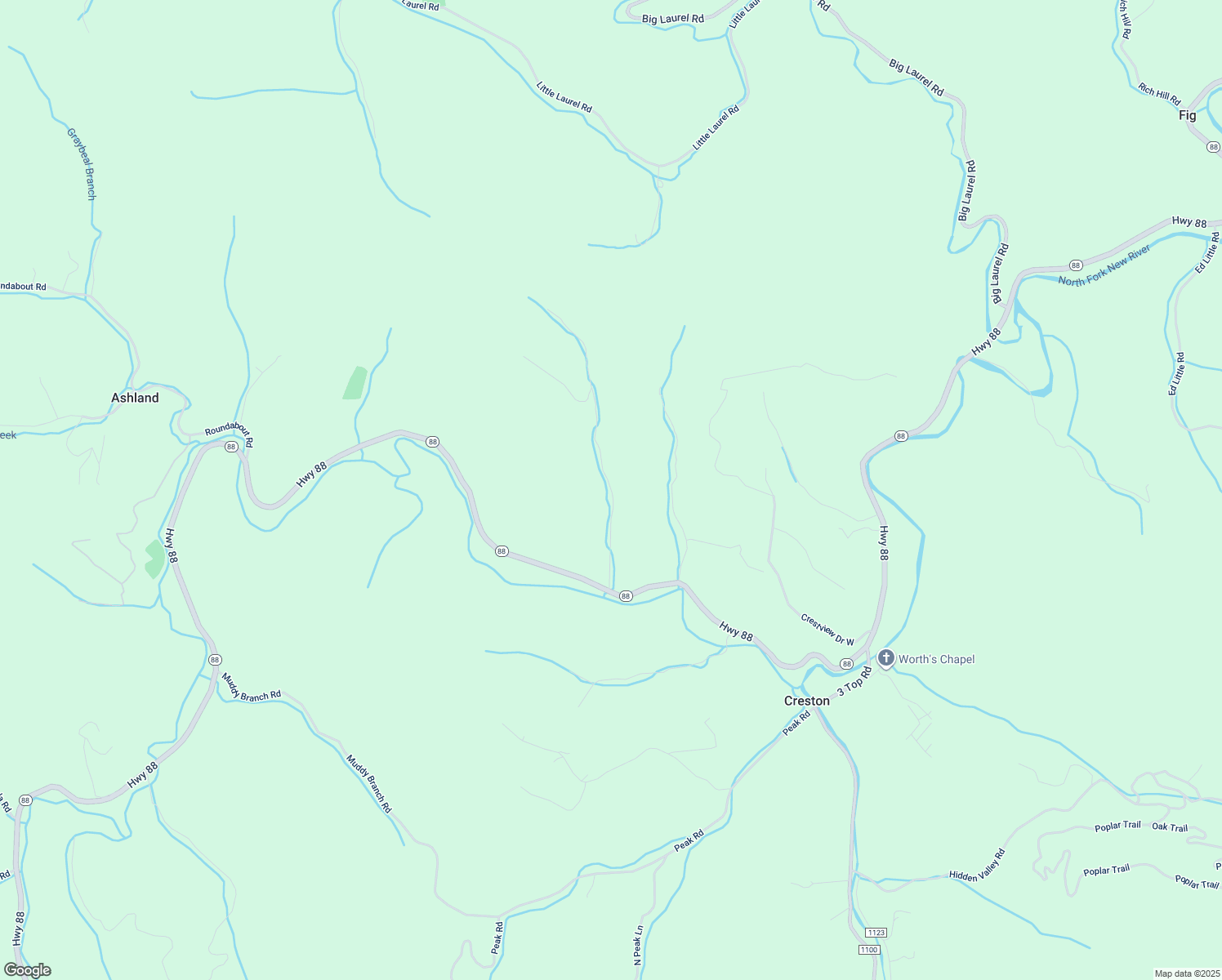 map of restaurants, bars, coffee shops, grocery stores, and more near Baker Hollow Road in Creston