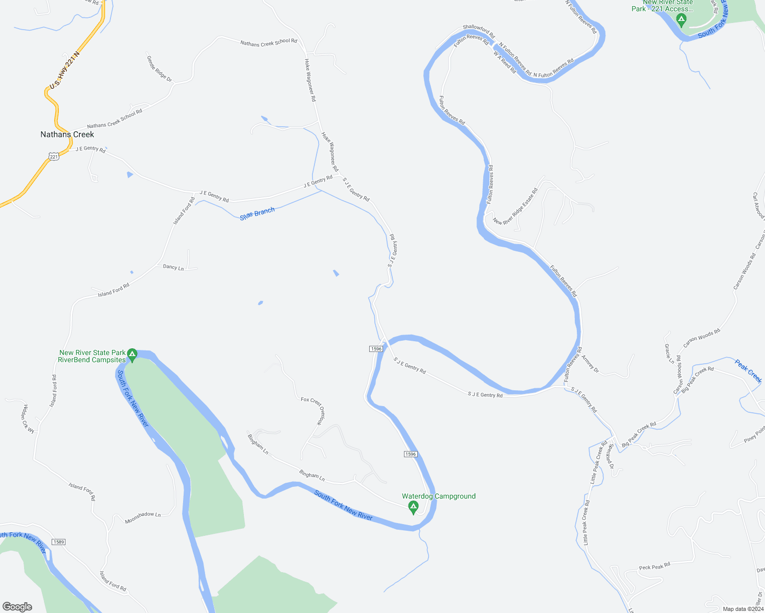 map of restaurants, bars, coffee shops, grocery stores, and more near 895 South J E Gentry Road in Laurel Springs