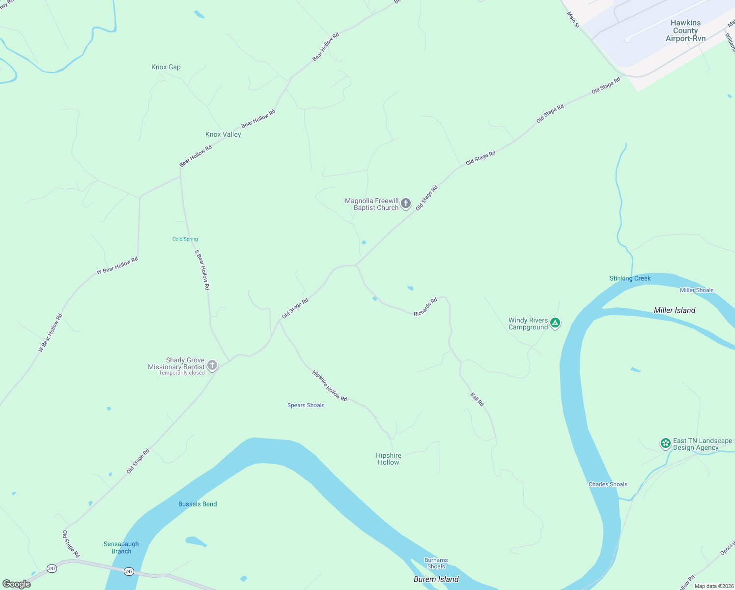 map of restaurants, bars, coffee shops, grocery stores, and more near 108 Richards Road in Rogersville