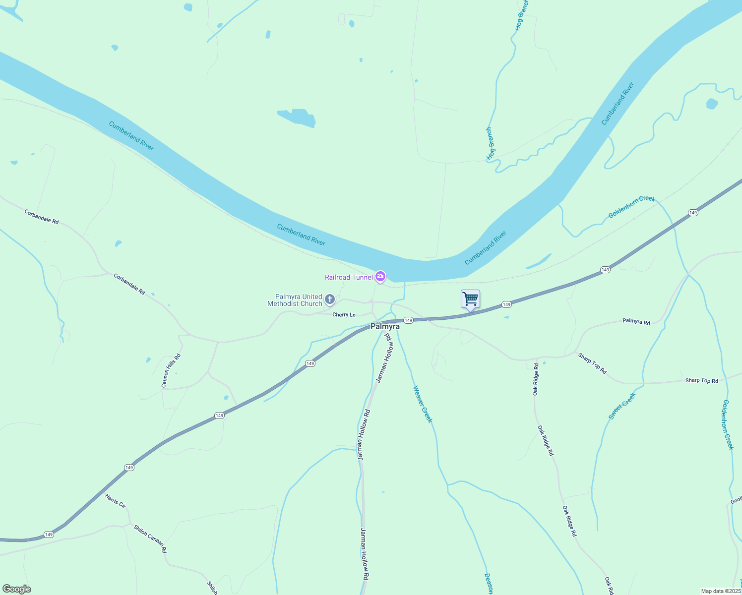 map of restaurants, bars, coffee shops, grocery stores, and more near 2679 Palmyra Road in Palmyra