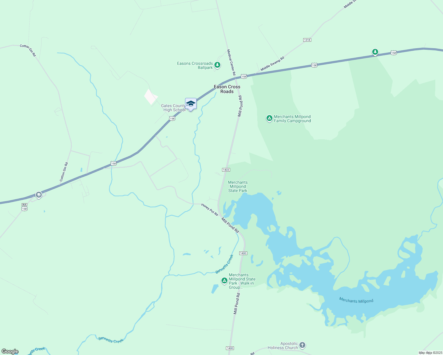 map of restaurants, bars, coffee shops, grocery stores, and more near 163 Mill Pond Road in Gatesville